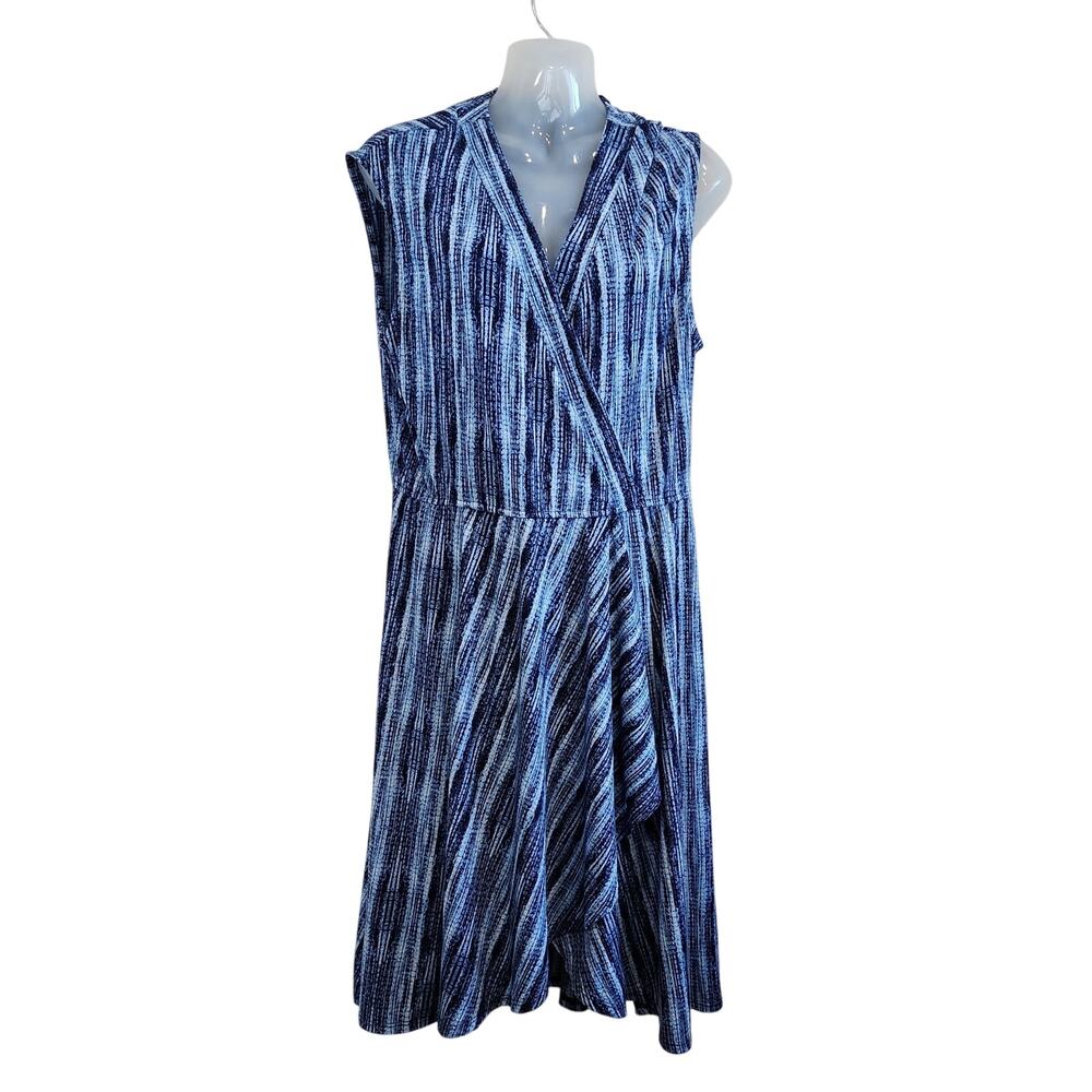 BCBG Maxazria Sleeveless V-Neck Jersey Faux Wrap Dress Retro Blue Size Large